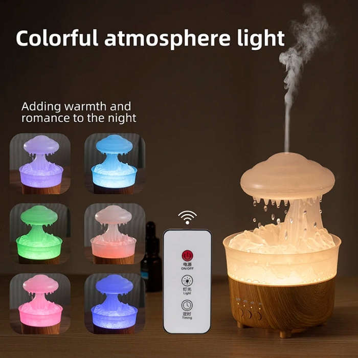 V50 Desktop Colorful Night Light Humidifier Wood Grain Water Drop Aroma Diffuser, Spec: UK Plug(W...