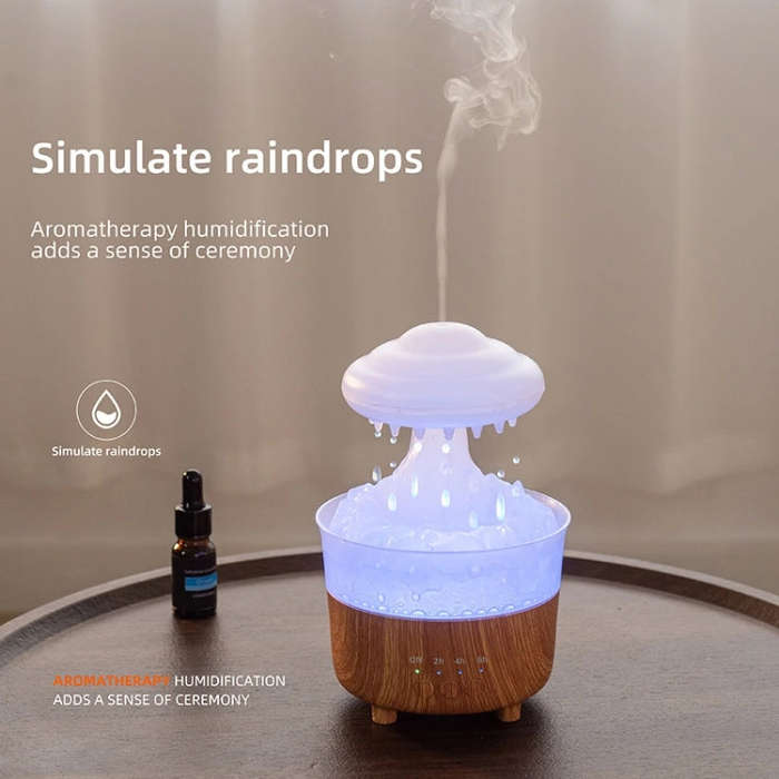 V50 Desktop Colorful Night Light Humidifier Wood Grain Water Drop Aroma Diffuser, Spec: AU Plug(G...