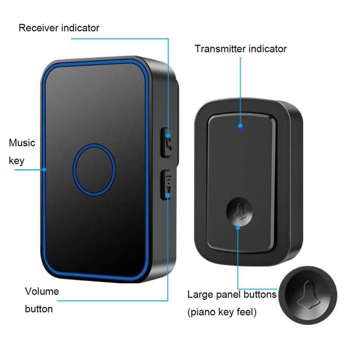 CACAZI A19 1 For 1 Wireless Music Doorbell without Battery, Plug:UK Plug(Black)