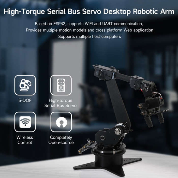 Waveshare High-Torque Serial Bus Servo, Desktop Robotic Arm Kit, Based On ESP32, 5-DOF, Plug:EU Plug