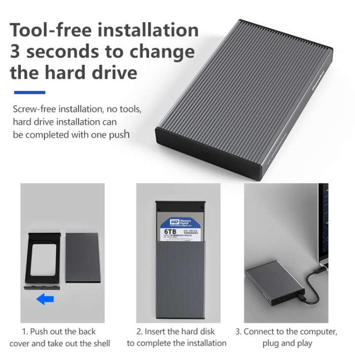Blueendless 2.5 inch Mobile Hard Disk Box SATA Serial Port USB3.0 Free Tool SSD, Style: MR23F -A ...