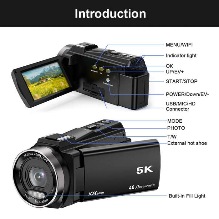 HDV265K 5K 30FPS 3.0-Inch HD Digital 3X Optical Zoom Outdoor Sports DV Camera AU Plug(Black)