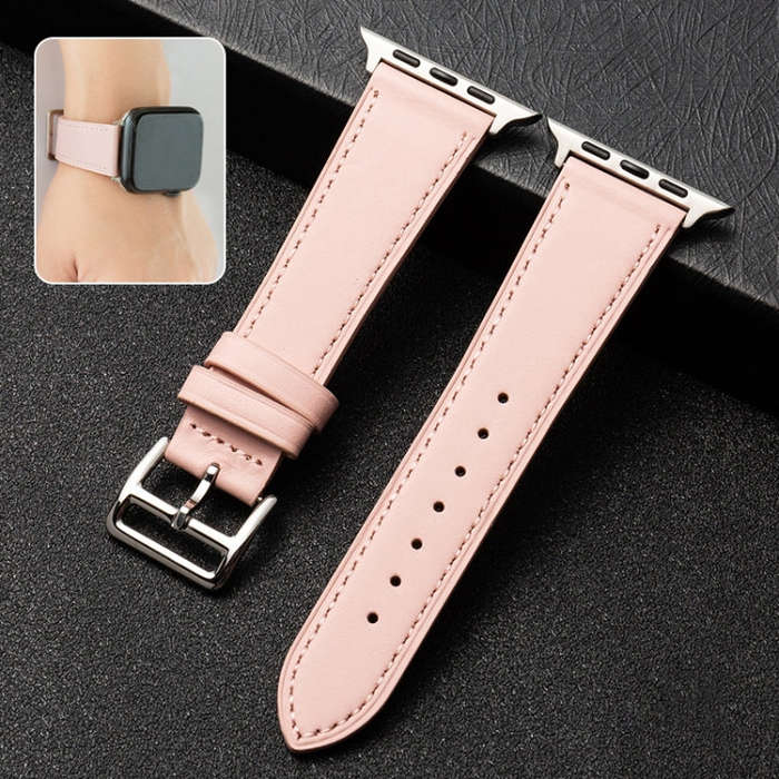 Cowhide Leather Strap Watch Band For Apple Watch Series 9&8&7 41mm / SE 3&SE 2&6&SE&5&4 40mm / 3&...