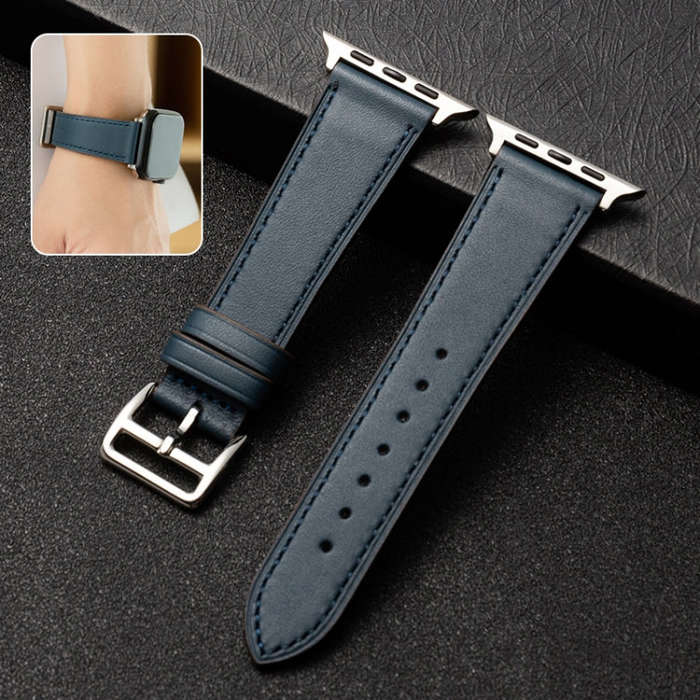 Cowhide Leather Strap Watch Band For Apple Watch Series 9&8&7 41mm / SE 3&SE 2&6&SE&5&4 40mm / 3&...