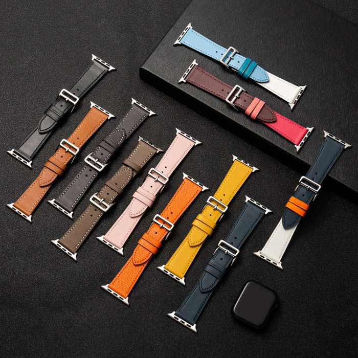 Cowhide Leather Strap Watch Band For Apple Watch Series 9&8&7 41mm / SE 3&SE 2&6&SE&5&4 40mm / 3&...
