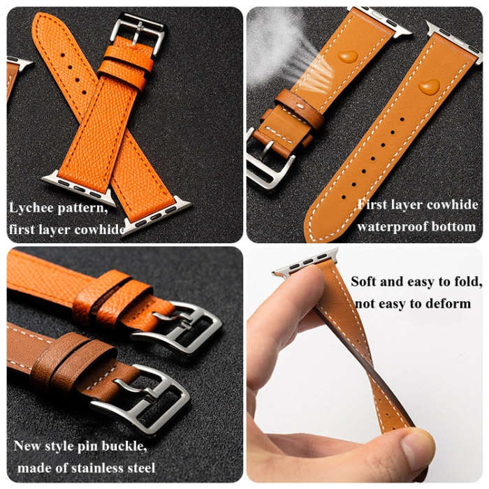 Cowhide Leather Strap Watch Band For Apple Watch Series 9&8&7 41mm / SE 3&SE 2&6&SE&5&4 40mm / 3&...