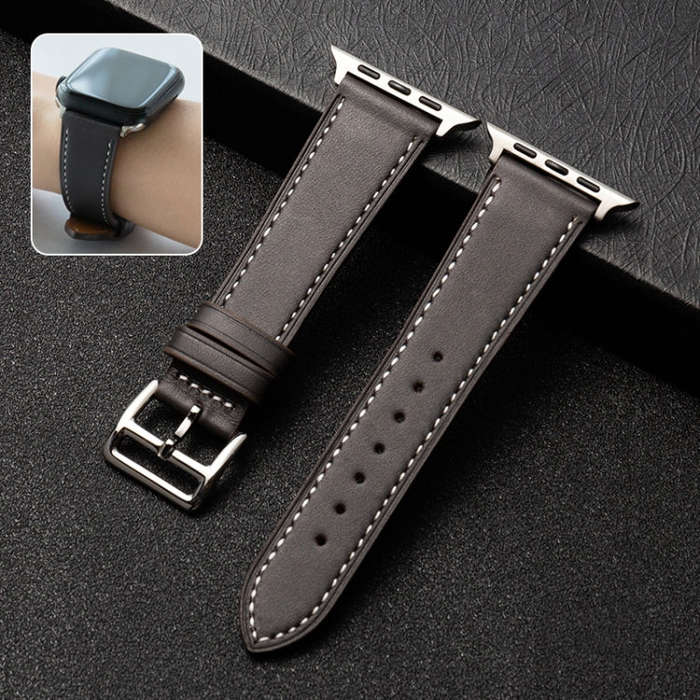 Cowhide Leather Strap Watch Band For Apple Watch Ultra 49mm&Watch Ultra 2 49mm / Series 9&8&7 45m...