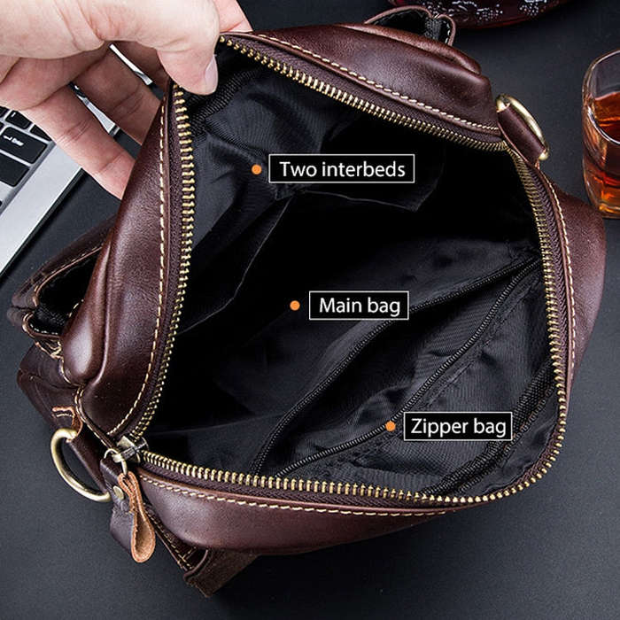 BULL CAPTAIN 302 First-Layer Cowhide Men Casual Shoulder Bag Leather Retro Briefcase(Brown)