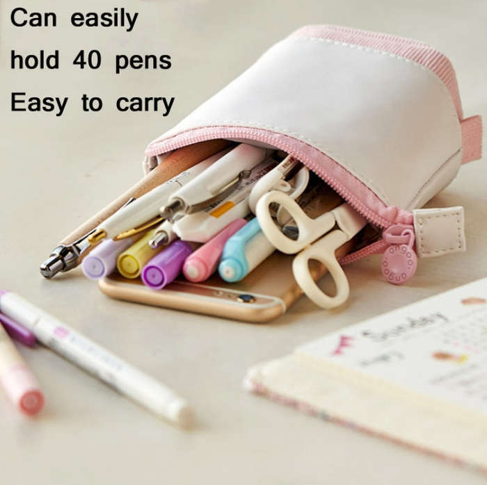 ANGOO Corduroy Retractable Drop-Down Pencil Case Student Stationery Storage Bag(Purple)