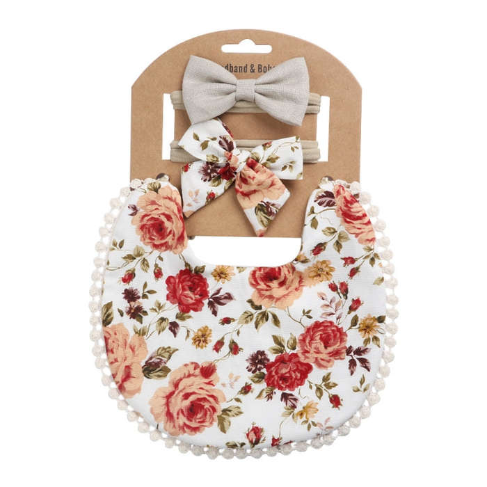 Baby Linen Cotton Printed Double-sided Saliva Towel Headband Set(DP021-4)
