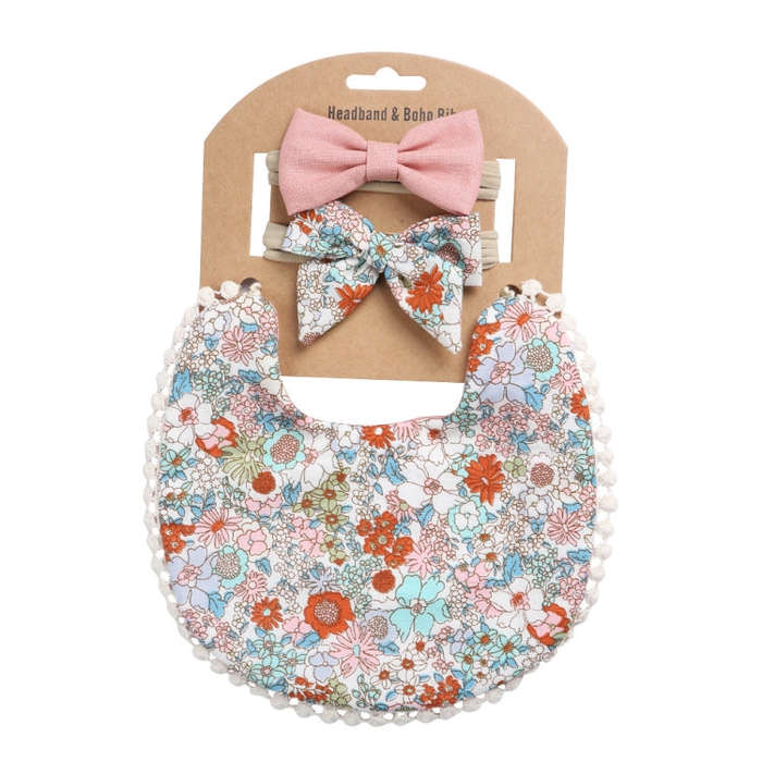 Baby Linen Cotton Printed Double-sided Saliva Towel Headband Set(DP021-7)