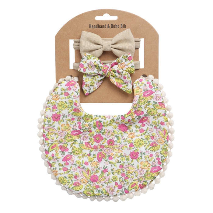 Baby Linen Cotton Printed Double-sided Saliva Towel Headband Set(DP021-10)
