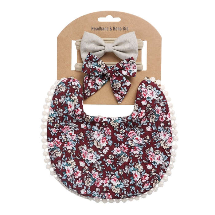 Baby Linen Cotton Printed Double-sided Saliva Towel Headband Set(DP021-12)