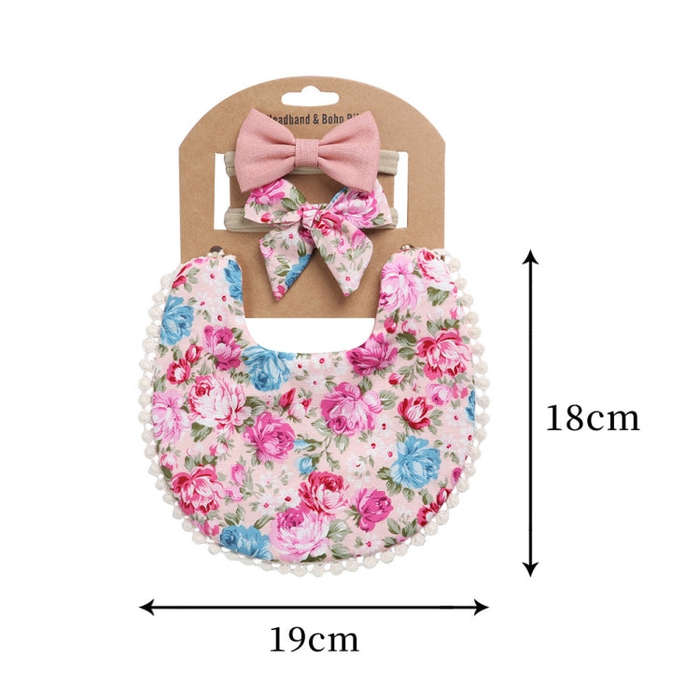 Baby Linen Cotton Printed Double-sided Saliva Towel Headband Set(DP021-11)