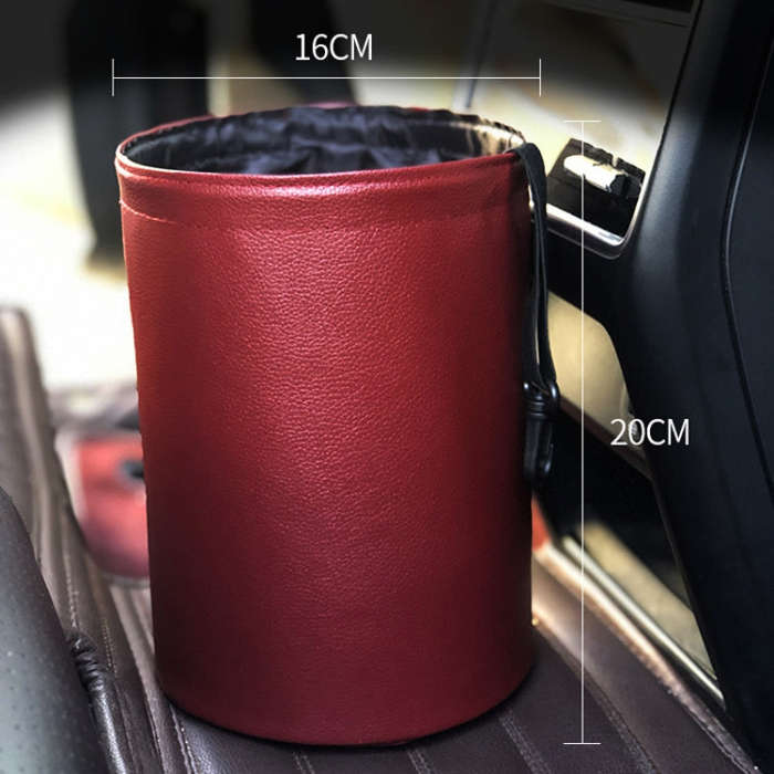 2 PCS Leather Foldable Car Trash Can Mini Chair Back Suspended Waterproof Trash Can(Beige)