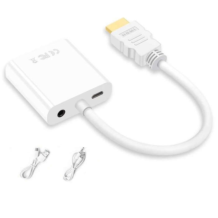 2 PCS Jasoz 1080P HDMI To VGA Converter Oxygen-Free Copper Core, Colour: With Audio Power Supply ...