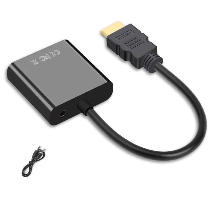 2 PCS Jasoz 1080P HDMI To VGA Converter Oxygen-Free Copper Core, Colour: With Audio (Black)