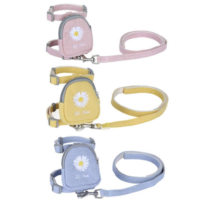 ZiChen Cat Traction Rope Small Pet Traction Embroidery Backpack, Size: M(Pink)