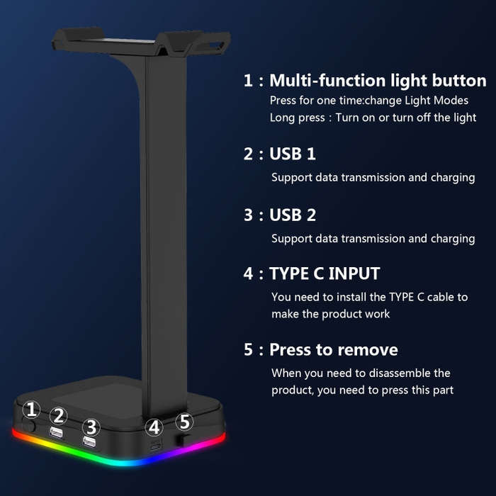 RGBD9 RGB Headset Stand Color-Changing Gaming Headset Stand Gaming Headset Display Stand with Dua...
