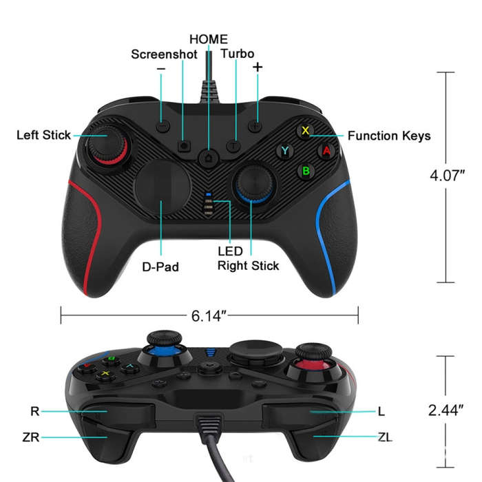 Wired Gamepad For Nintendo Switch / Android / iOS / PC(S818W Left Red Right Blue)