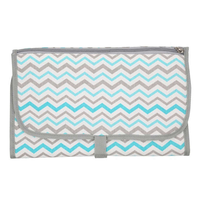 Portable Baby Changing Mat Multifunctional Baby Changing Table Waterproof Bag(Green Thin Waves)