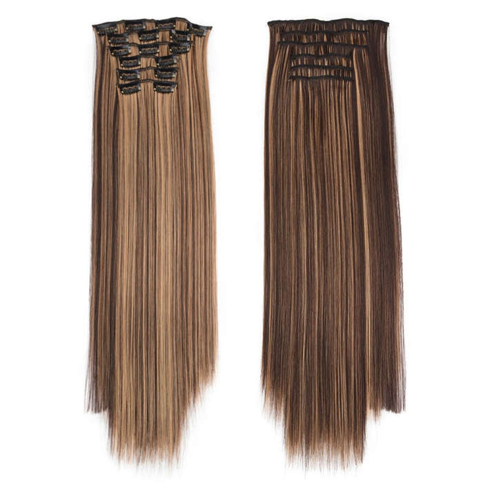 6 In 1 60cm Card Hair Extension Piece 16 Card Long Straight Hair Wig Piece, Color: 7.4H27