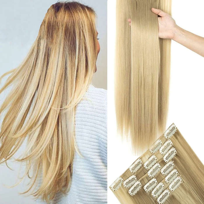 6 In 1 60cm Card Hair Extension Piece 16 Card Long Straight Hair Wig Piece, Color: 20.613