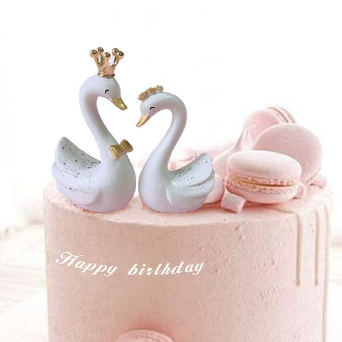 2pcs /Pair Swan Resin Car Decoration Birthday Cake Tanabata Valentine Day Decoration, Color Class...
