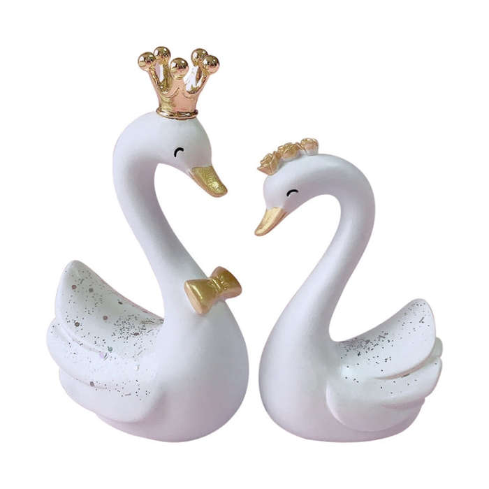 2pcs /Pair Swan Resin Car Decoration Birthday Cake Tanabata Valentine Day Decoration, Color Class...