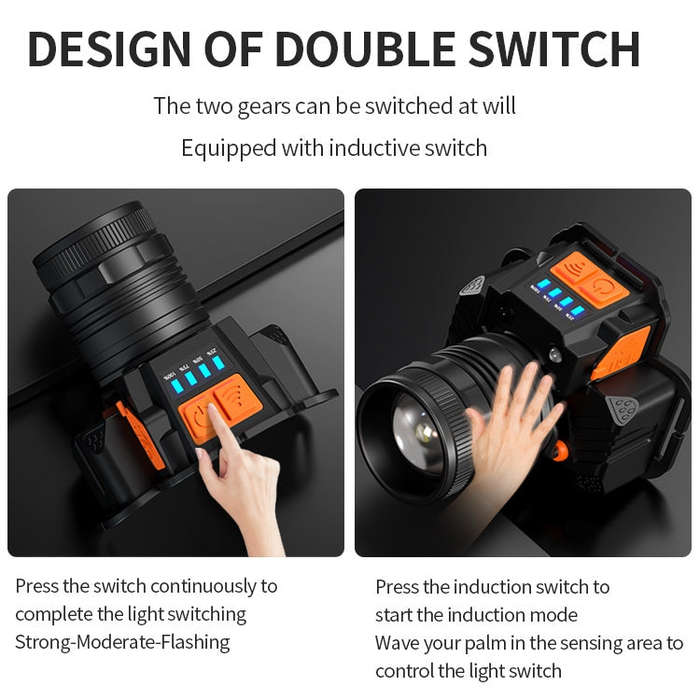 SASQUATCH T50 USB Charging Smart Sensor Head-Mounted Fishing Light Zoom Headlight Outdoor Miners ...