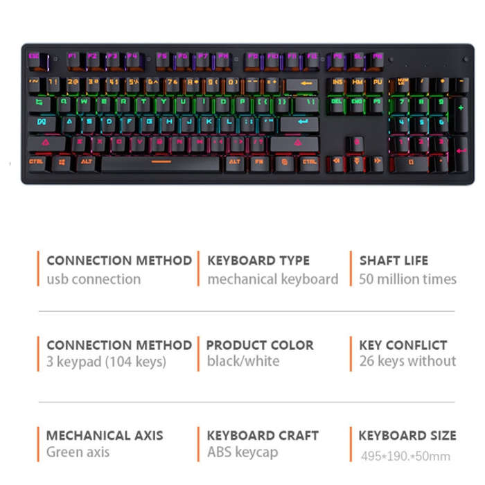 LEAVEN K880 104 Keys Gaming Green Axis Office Computer Wired Mechanical Keyboard, Cabel Length:1....