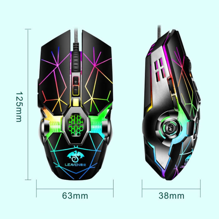 LEAVEN 7 Keys 4000DPI USB Wired Computer Office Luminous RGB Mechanical Gaming Mouse, Cabel Lengt...