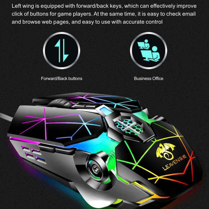 LEAVEN 7 Keys 4000DPI USB Wired Computer Office Luminous RGB Mechanical Gaming Mouse, Cabel Lengt...