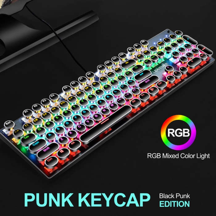 104 Keys Green Shaft RGB Luminous Keyboard Computer Game USB Wired Metal Mechanical Keyboard, Cab...