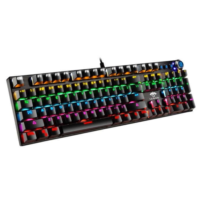 LEAVEN K990 Knob Version 104 Keys Office Computer Game Mechanical Green Axis Wired Keyboard, Cabe...