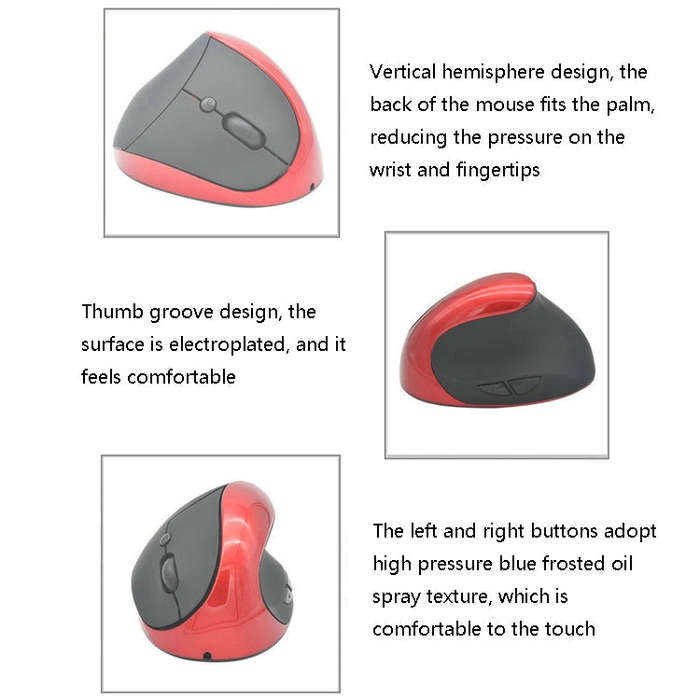 JSY-03 6 Keys Wireless Vertical Charging Mouse Ergonomic Vertical Optical Mouse(Black)
