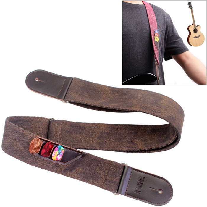Leather Guitar Strap Retro Cowboy Electric Guitar Pick Strap(Brown)