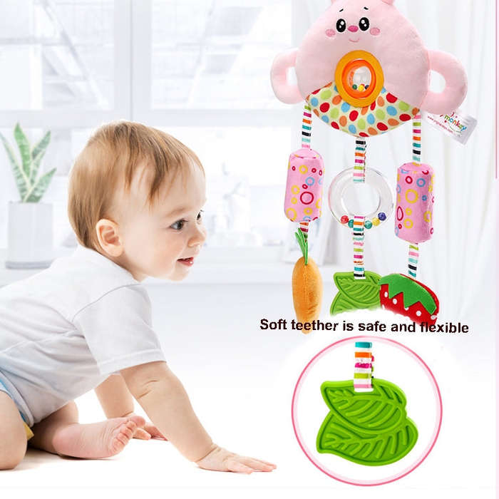 Stroller Toy 0-1 Year Old Bed Hanging Turn Bead Doll Baby Bed Bell Plush Rattle(H168190-3A Bear)