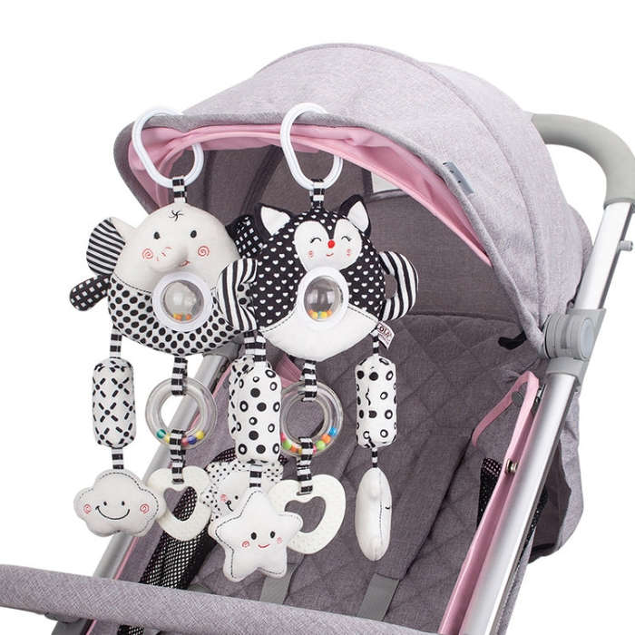 Newborn Baby Stroller Pendant Black And White Wind Chime 0-1 Year Old Early Education Toy Baby Co...