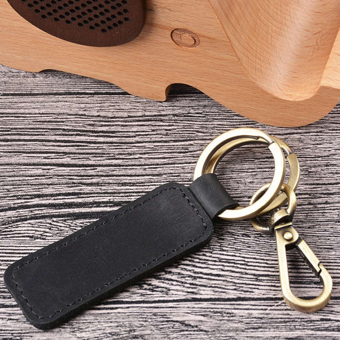 2 PCS Handmade Crazy Horse Leather Retro Keychain Car Couple Keychain, Specification: Double Ring...