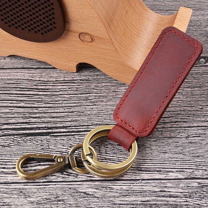 2 PCS Handmade Crazy Horse Leather Retro Keychain Car Couple Keychain, Specification: Double Ring...