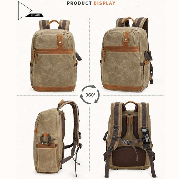 D1383 Outdoor SLR Digital Camera Backpack Waterproof Batik Canvas Camera Bag(Gray)