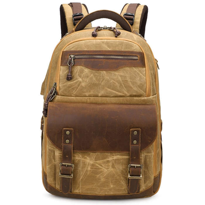 K813 Retro SLR Camera Bag Canvas Shoulder Computer Camera Bag(Soil Yellow)