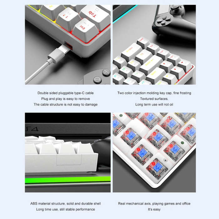T8 68 Keys Mechanical Gaming Keyboard RGB Backlit Wired Keyboard, Cable Length:1.6m(White RGB Red...