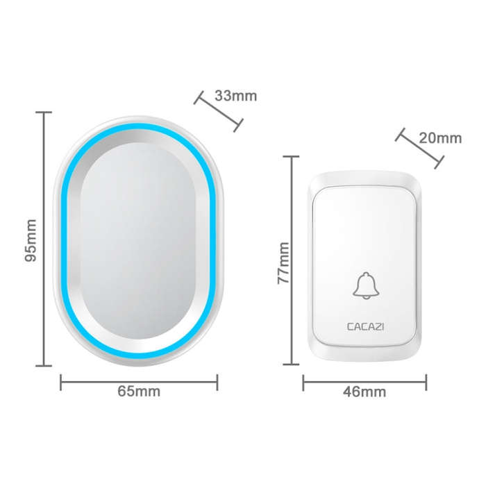 CACAZI A80 1 For 1 Wireless Music Doorbell without Battery, Plug:UK Plug(White)