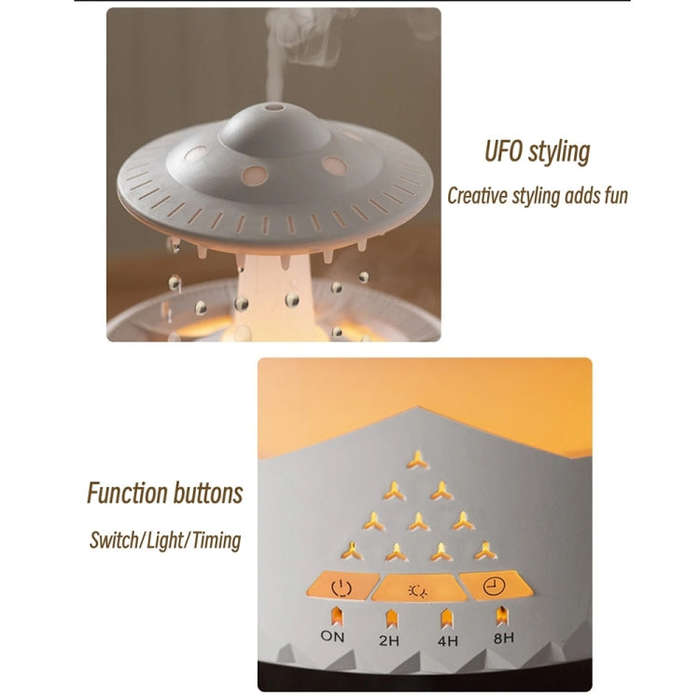 UFO Water Drop Aromatherapy Humidifier Desktop Remote Control Diffuser, Plug: EU Plug(White)