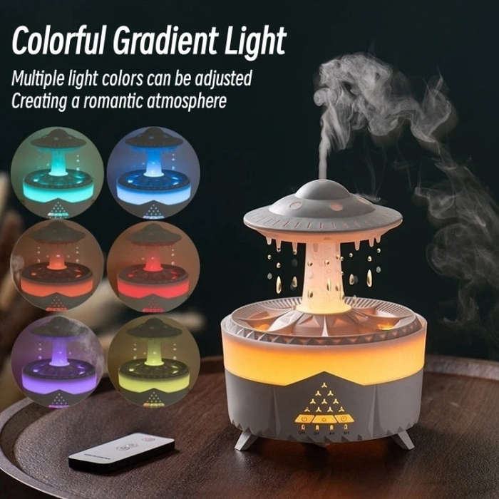 UFO Water Drop Aromatherapy Humidifier Desktop Remote Control Diffuser, Plug: EU Plug(White)