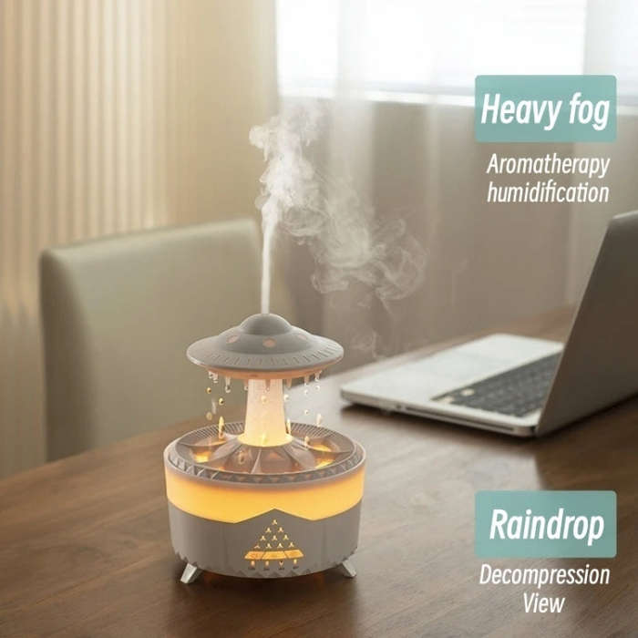 UFO Water Drop Aromatherapy Humidifier Desktop Remote Control Diffuser, Plug: EU Plug(Black)