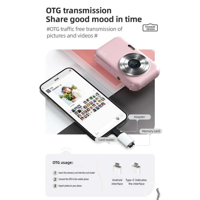 DC406L 2.4-Inch 1080P Mini HD 16X Zoom Digital Camera Home Children Camera EU Plug(Pink)