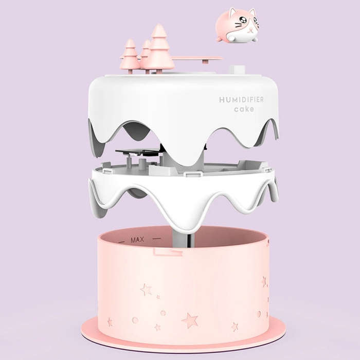 M328 Battery Type Mini Desktop Night Light Cartoon Cake Silent Spray Humidifier(White)
